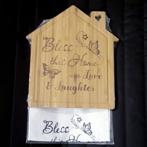 Bless This Home With Love and Laughter Bamboo Cutting Board + Kitchen Towel